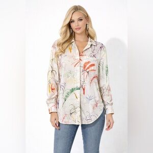 Saint Holiday Long Sleeve Button Up Tropical Blouse Size 0 Color Cream White